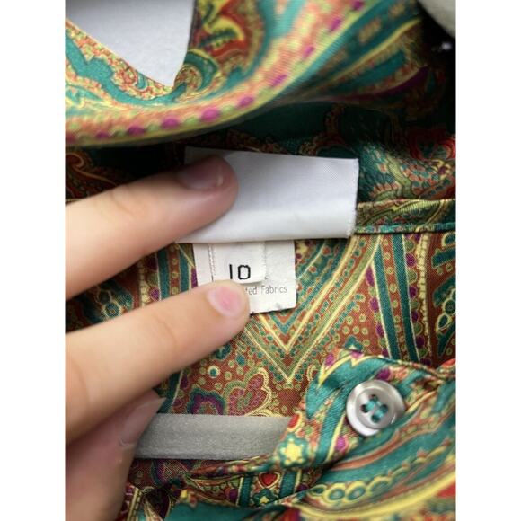 Vintage 90's Russ Paisley Print Button‎ Up Top Womens size 10 Green Ties at neck - Picture 6 of 8
